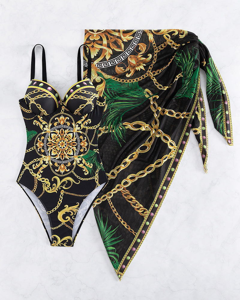 Darius – One Piece Swimsuit with Push-Up Effect and Matching Beach Skirt