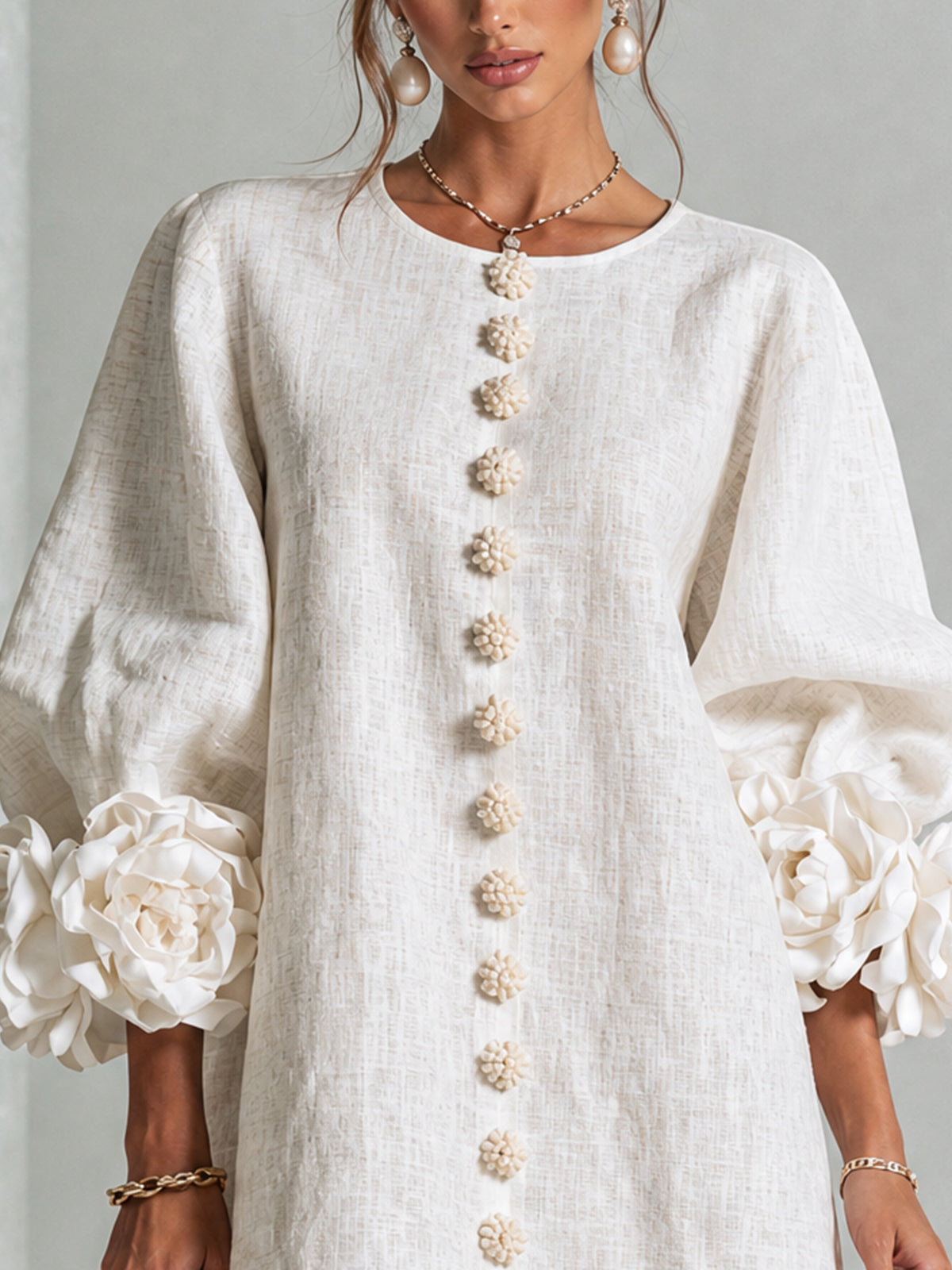 Aurora | Floral-Cuff Button Mini Dress